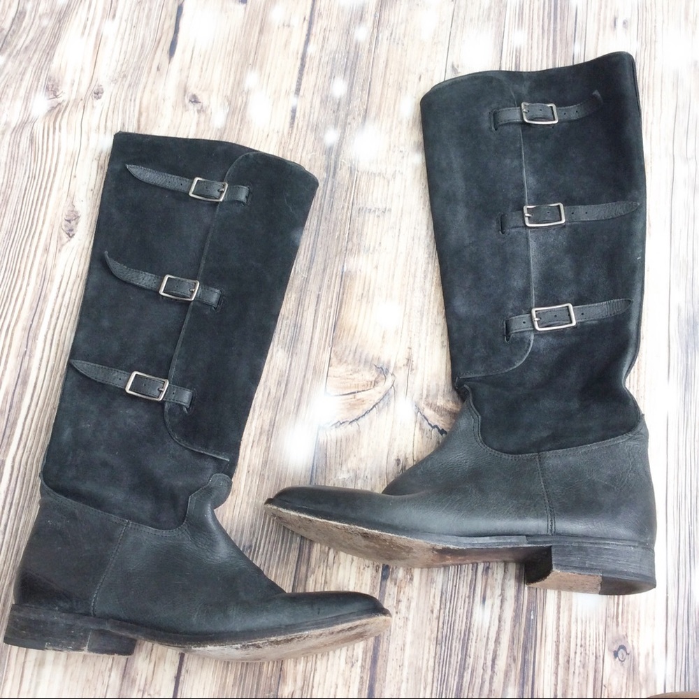 Faryl Robin Bruna Black Distressed Tall Moto Boots - Picture 5 of 8